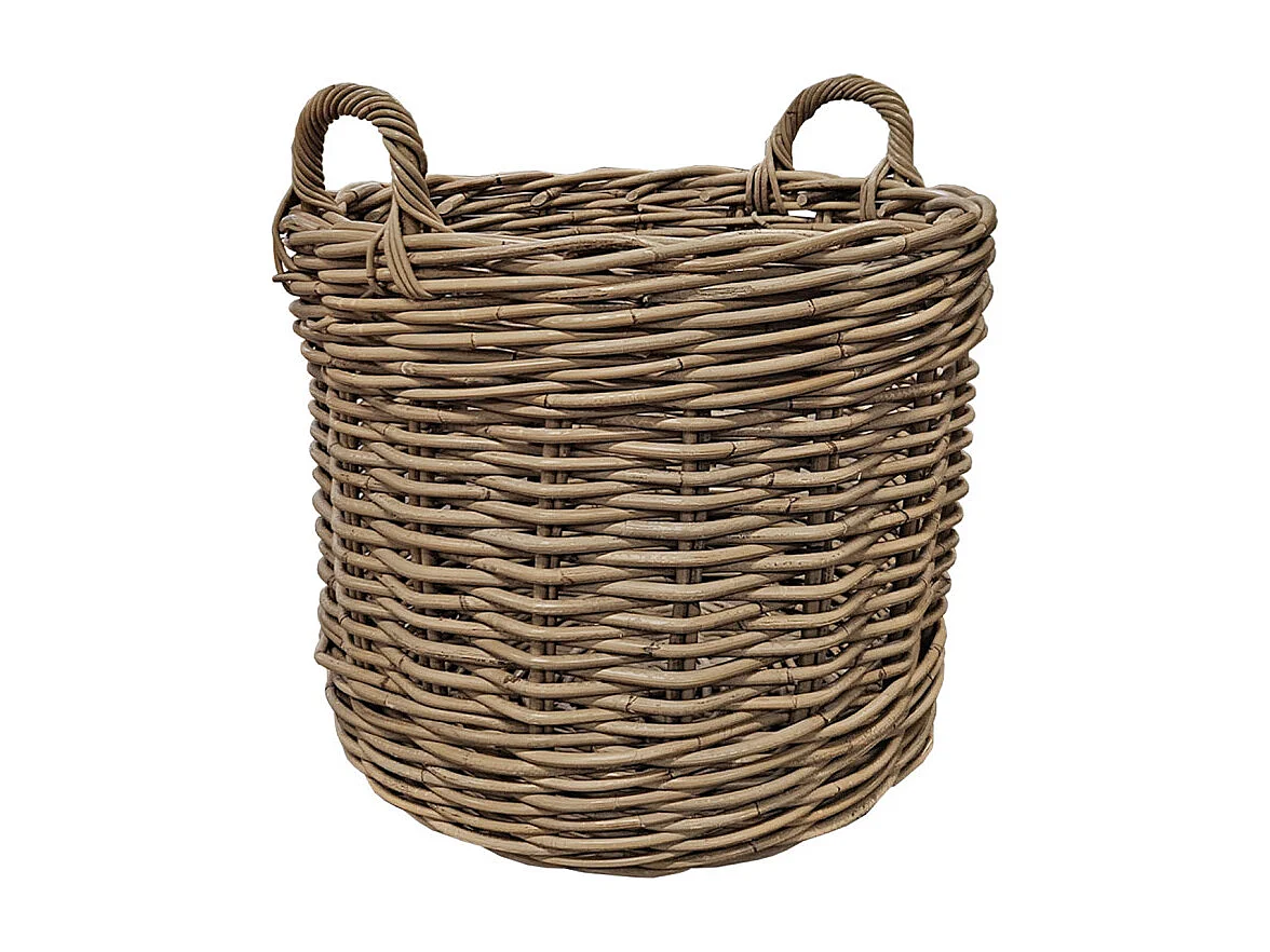 Grand panier rond H. 46 cm avec anses en kubu naturel tressé - INAYA