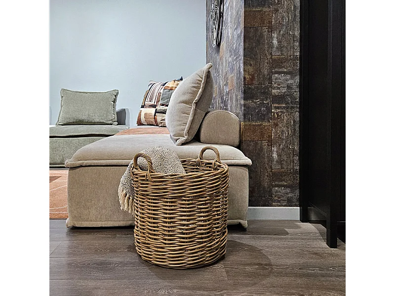 Grand panier rond H. 46 cm avec anses en kubu naturel tressé - INAYA