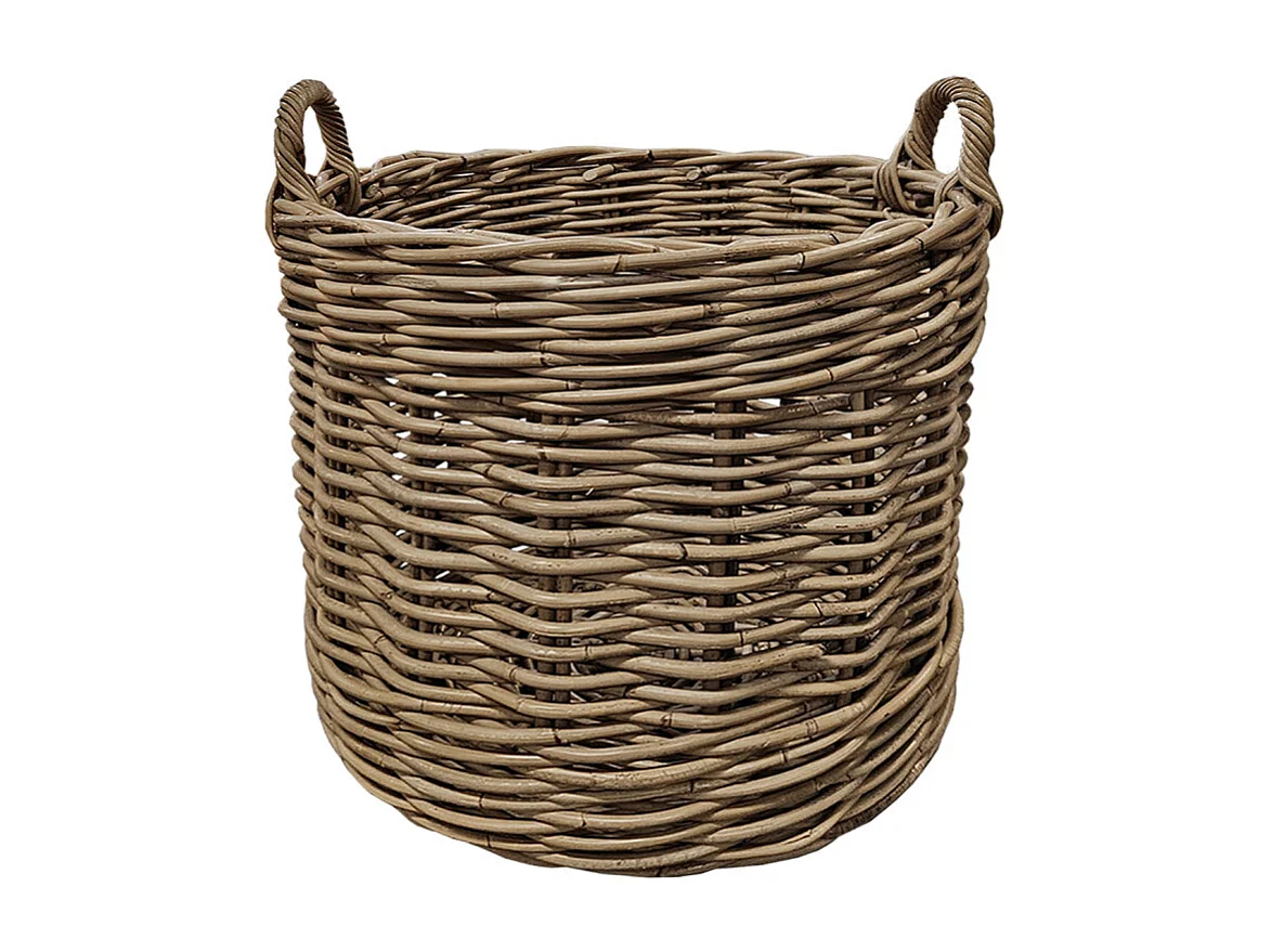 Grand panier rond H. 46 cm avec anses en kubu naturel tressé - INAYA