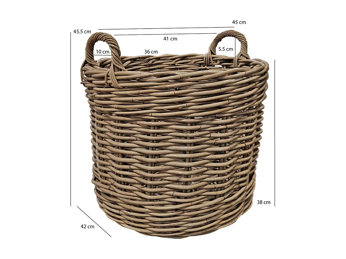 Grand panier rond H. 46 cm avec anses en kubu naturel tressé - INAYA