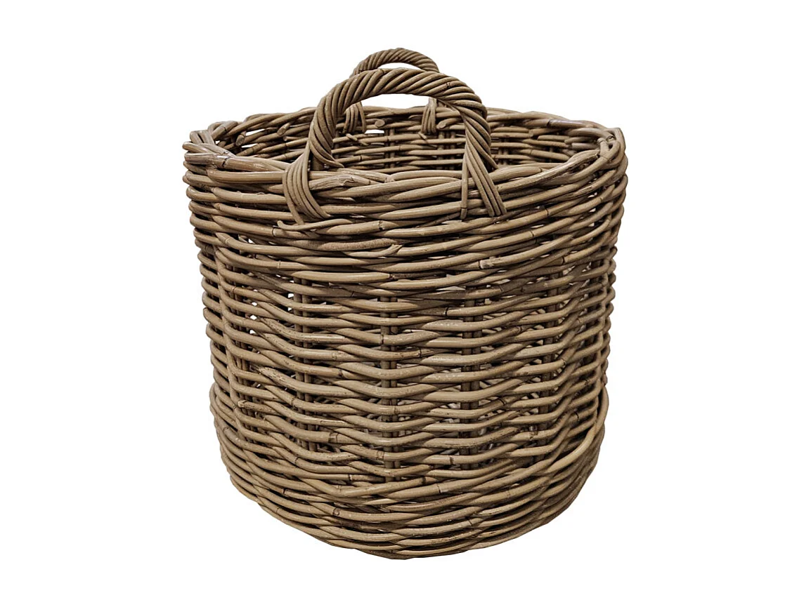 Grand panier rond H. 46 cm avec anses en kubu naturel tressé - INAYA