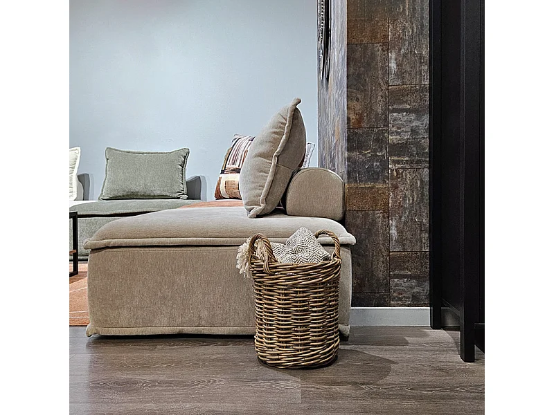 Petit panier rond H. 41 cm avec anses en kubu naturel tressé - INAYA