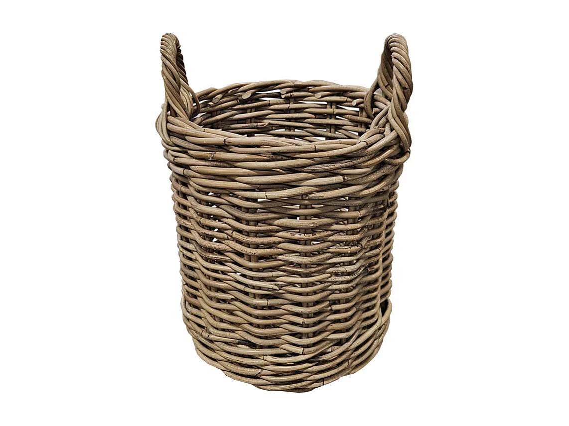 Petit panier rond H. 41 cm avec anses en kubu naturel tressé - INAYA