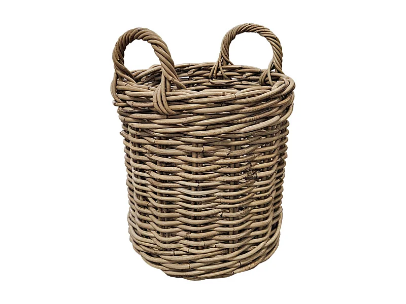 Petit panier rond H. 41 cm avec anses en kubu naturel tressé - INAYA