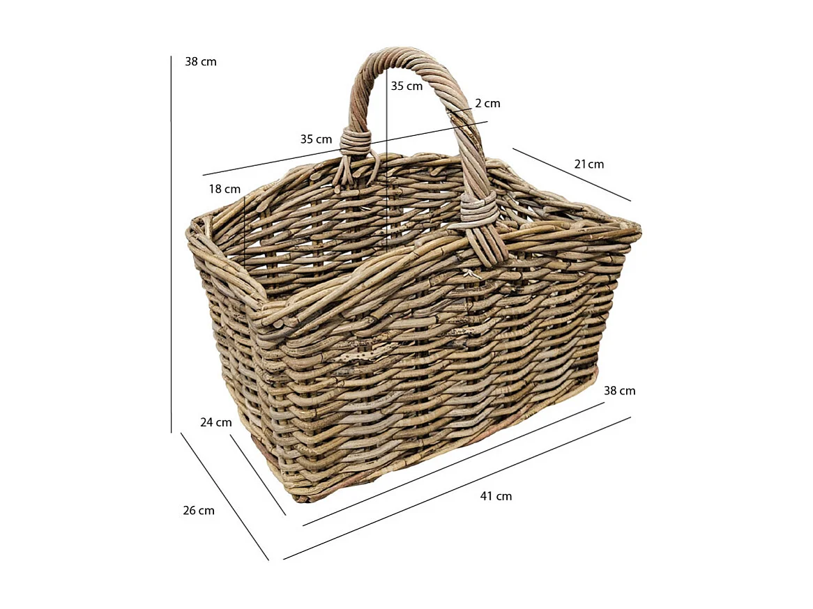 Panier rectangulaire avec grande anse H. 38 cm en kubu tressé - EMILIA