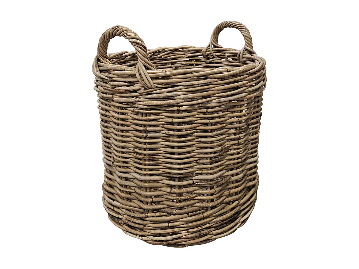 Panier rond H. 43 cm avec anses en kubu naturel tressé - INAYA