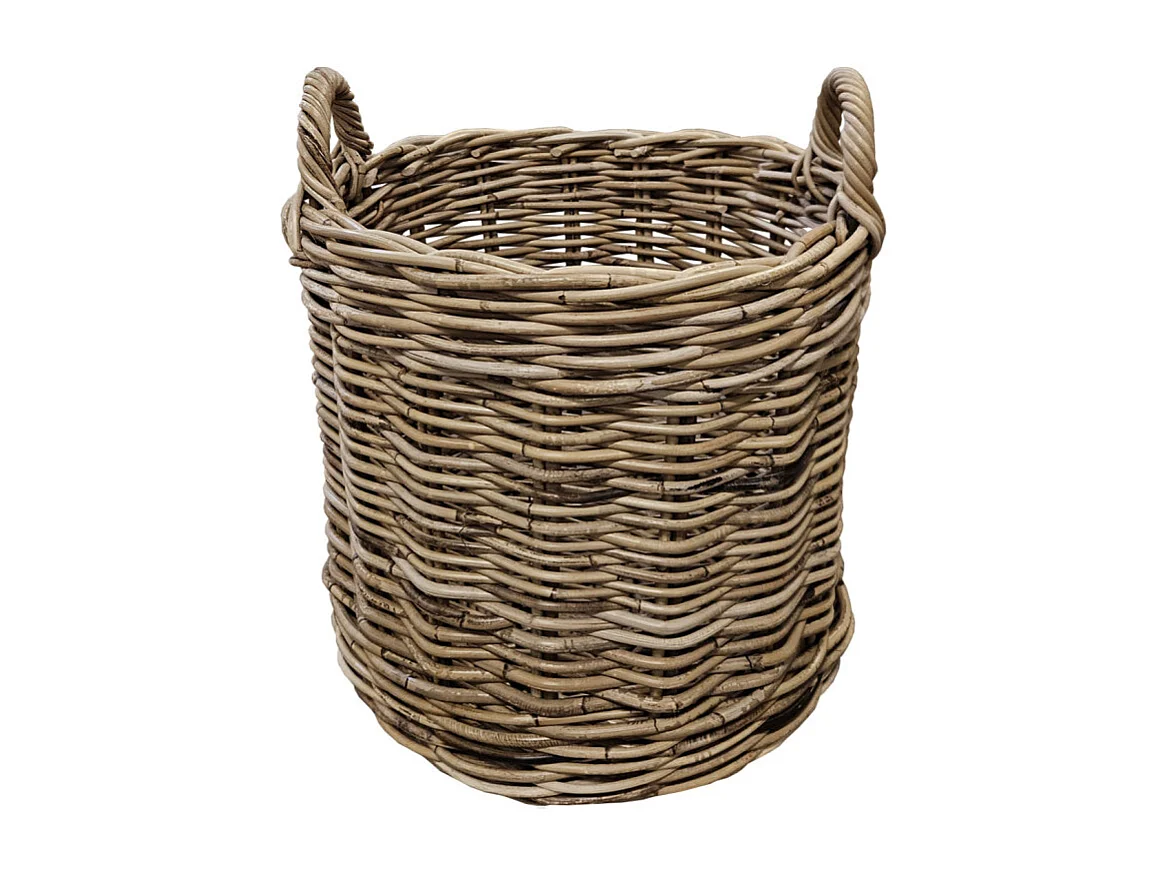 Panier rond H. 43 cm avec anses en kubu naturel tressé - INAYA