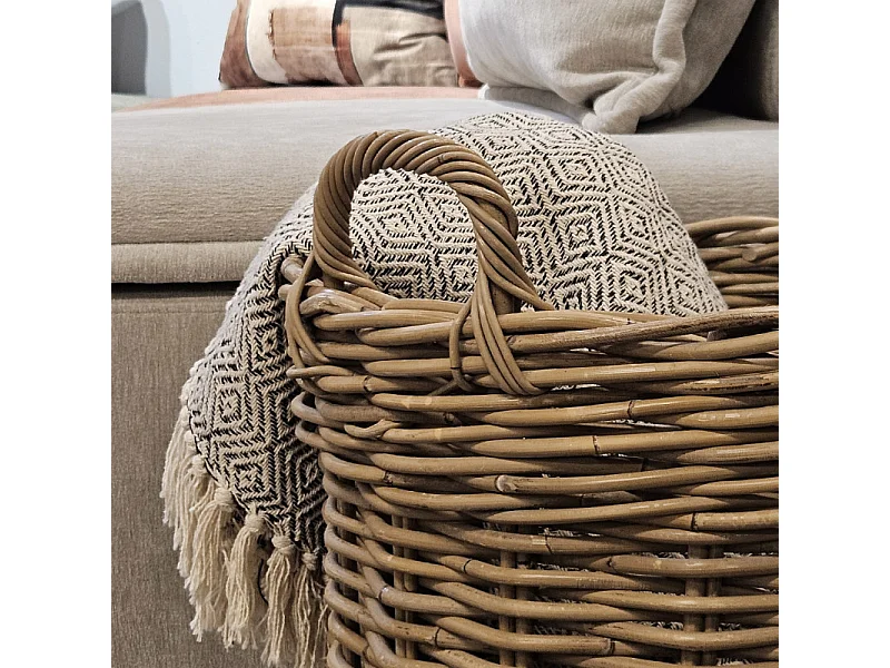 Panier rond H. 43 cm avec anses en kubu naturel tressé - INAYA