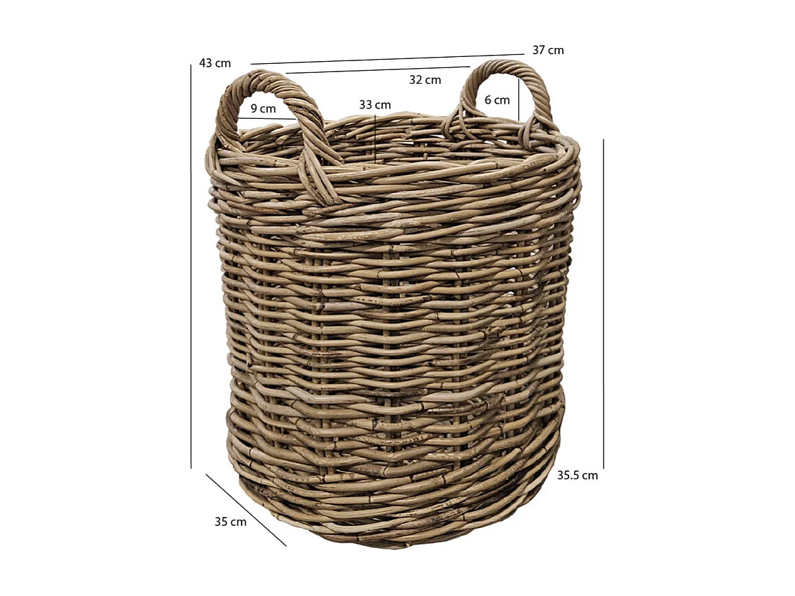 Panier rond H. 43 cm avec anses en kubu naturel tressé - INAYA