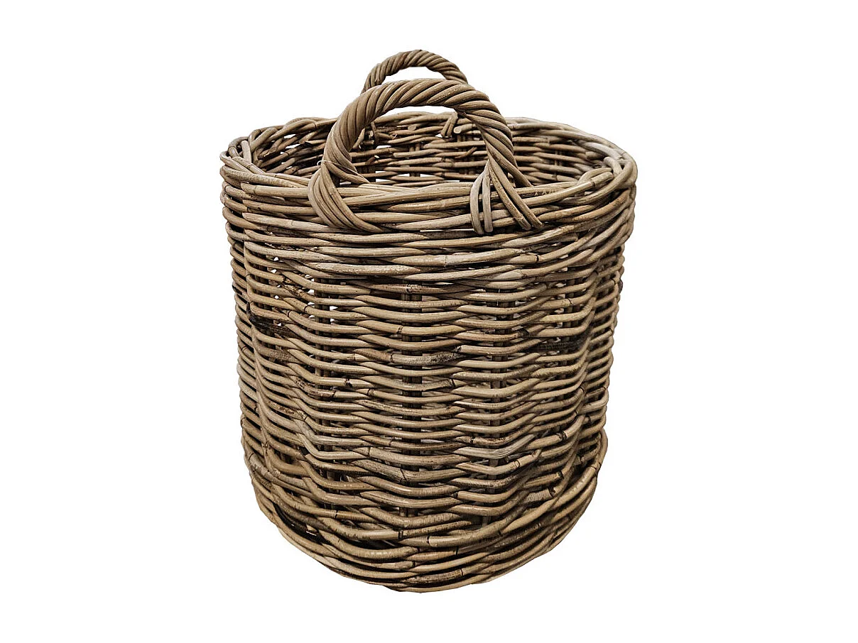 Panier rond H. 43 cm avec anses en kubu naturel tressé - INAYA