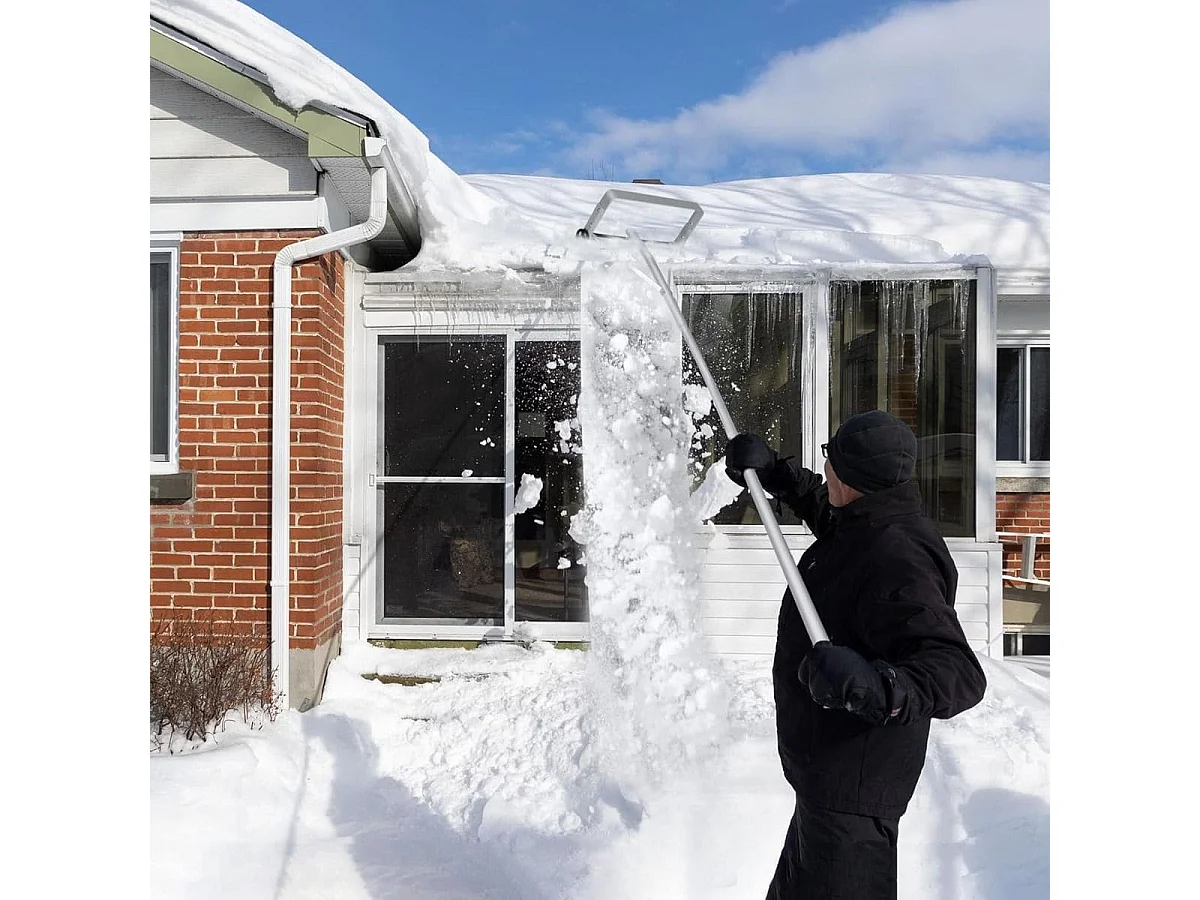 Râteau à Neige pour Toit en Aluminium Déneigement de Toit Réglable avec 4 Tiges Longueur Max de 619 cm 2 Roues Lisses Tête Large Mortes