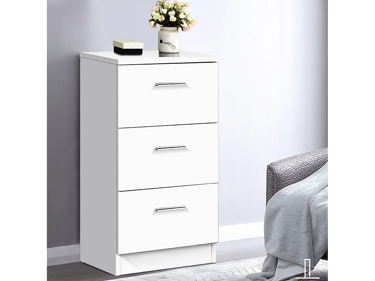 Nachttisch Nachtschrank Schubladenkommode mit 3 Schubkästen Spanplatte 38 x 67 x 35cm Weiß/Schwarz-Weiß