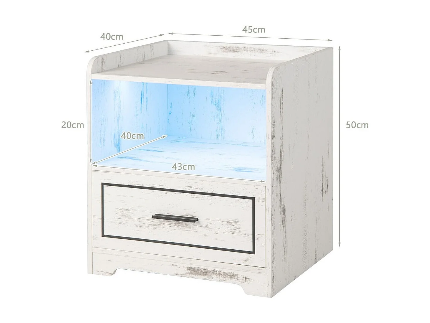 LED-Nachttisch Intelligenter Nachtschrank mit 2 USB-Anschlüssen Weiß