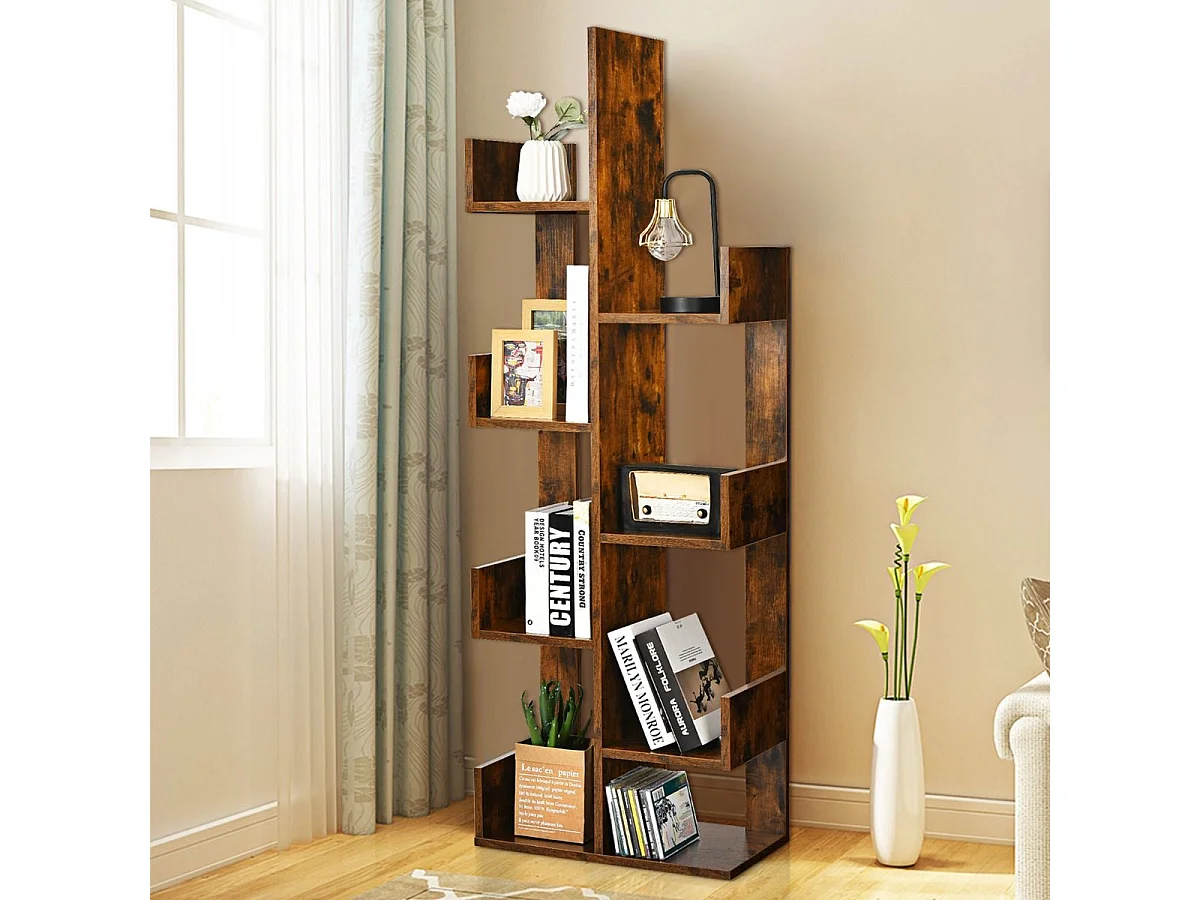 Bücherregal im Baumform mit 8 Fächern Standregal Aufbewahrungsregal 50 x 25 x 145 cm