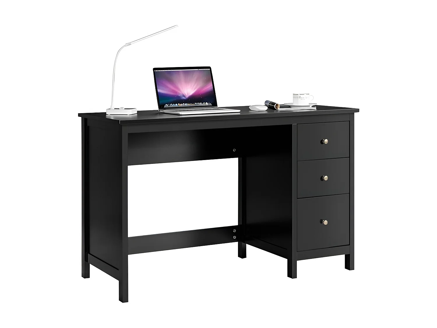 Bureau Informatique Table d'Ordinateur 120 x 50 x75 cm Spacieux avec 3 Tiroirs Style Moderne Coloris Noir