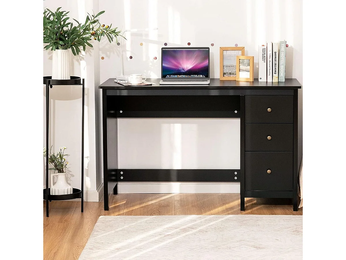 Bureau Informatique Table d'Ordinateur 120 x 50 x75 cm Spacieux avec 3 Tiroirs Style Moderne Coloris Noir