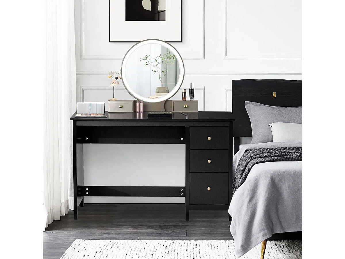 Bureau Informatique Table d'Ordinateur 120 x 50 x75 cm Spacieux avec 3 Tiroirs Style Moderne Coloris Noir