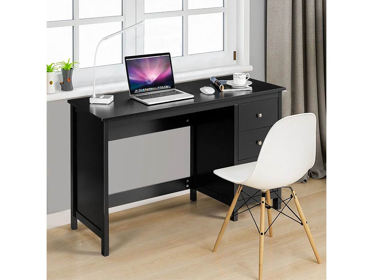 Bureau Informatique Table d'Ordinateur 120 x 50 x75 cm Spacieux avec 3 Tiroirs Style Moderne Coloris Noir