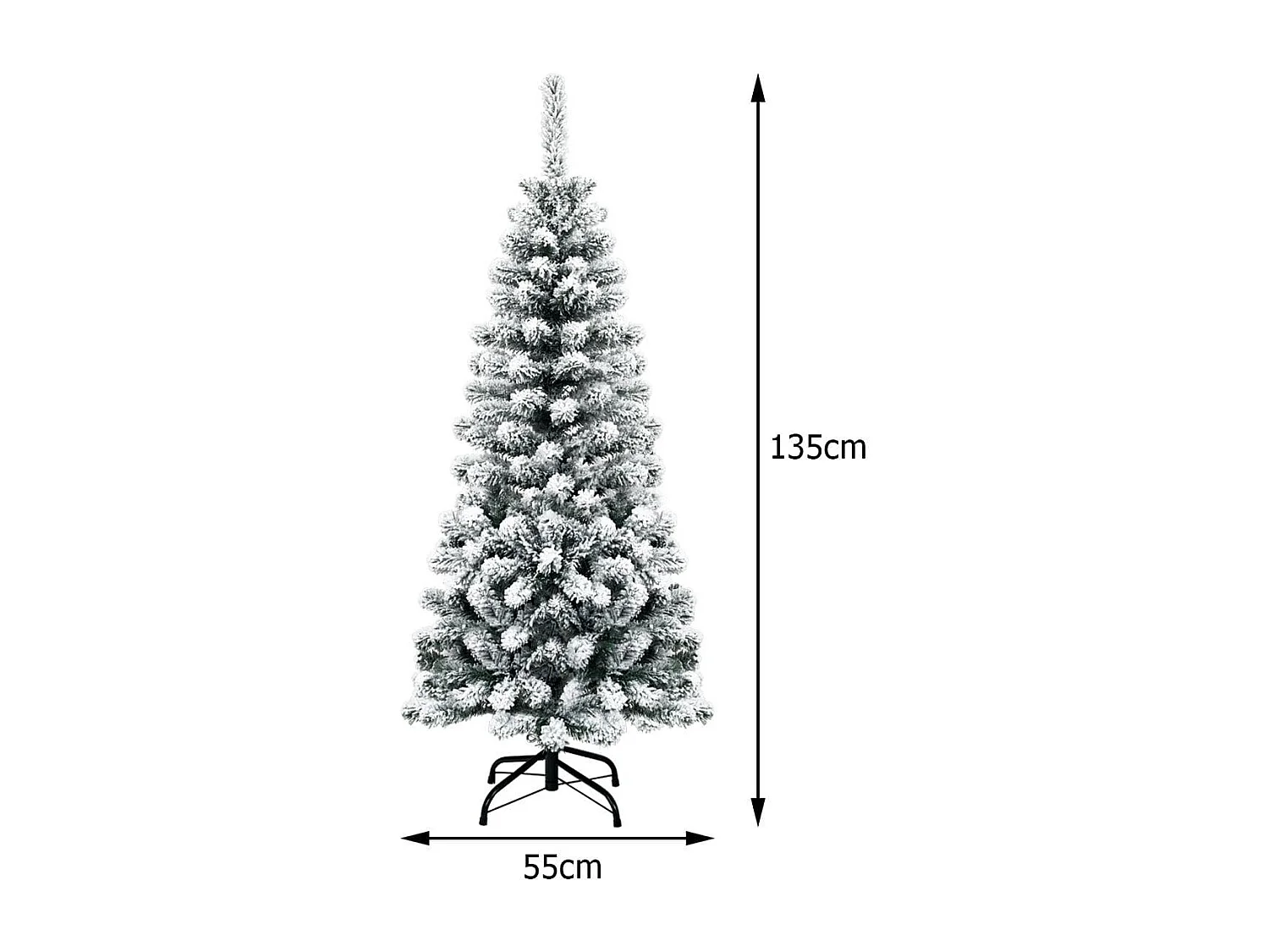 135 cm künstlicher Bleistift-Weihnachtsbaum mit Schnee und 150 LED-Lichtern