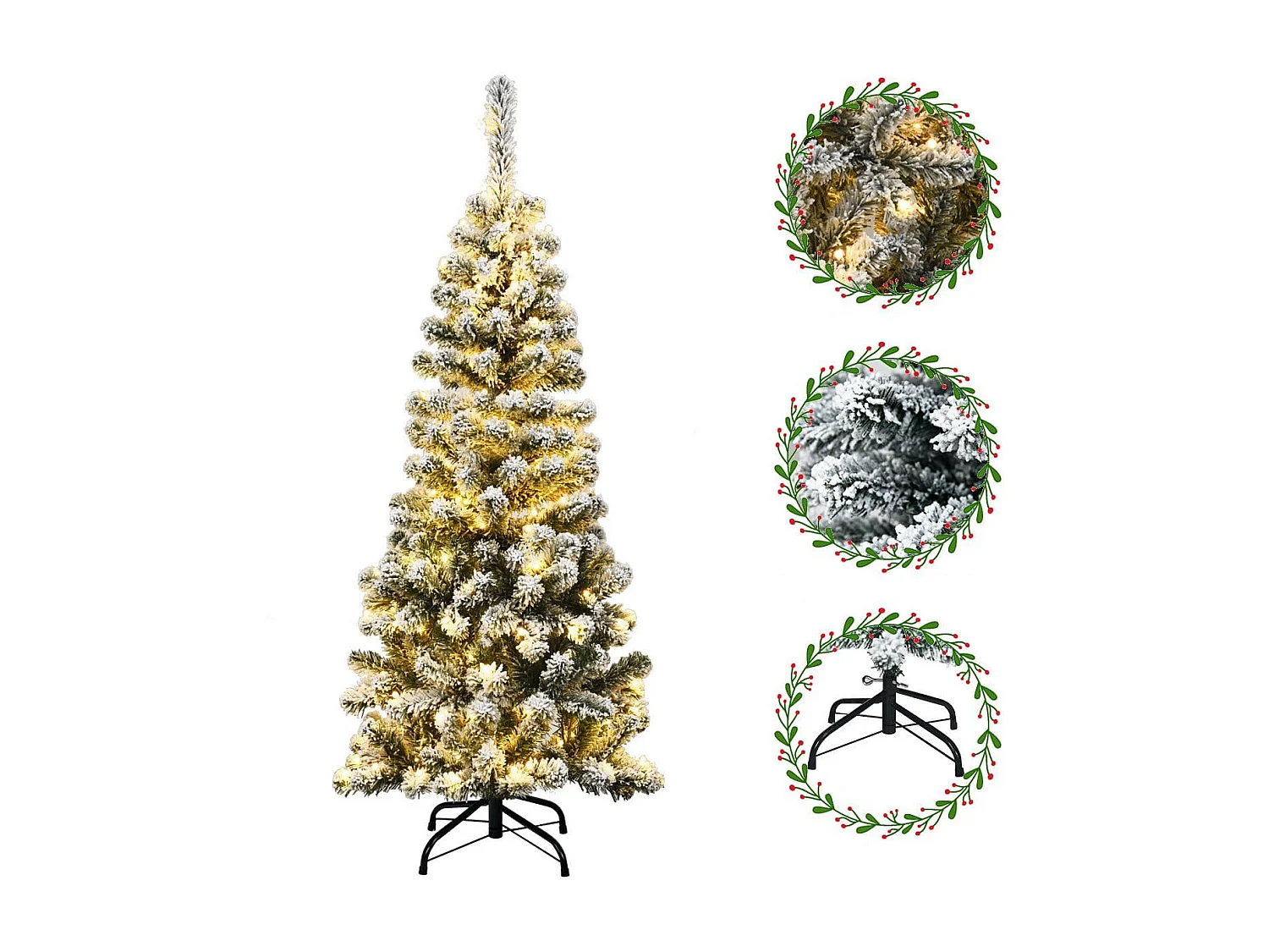 135 cm künstlicher Bleistift-Weihnachtsbaum mit Schnee und 150 LED-Lichtern