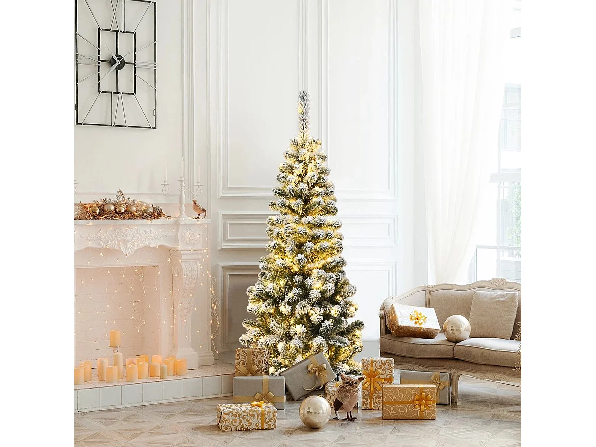 135 cm künstlicher Bleistift-Weihnachtsbaum mit Schnee und 150 LED-Lichtern