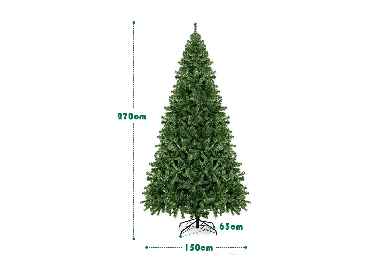 270cm Künstlicher Weihnachtsbaum mit Klappsystem & 2132 Spitzen PVC Nadeln Tannenbaum