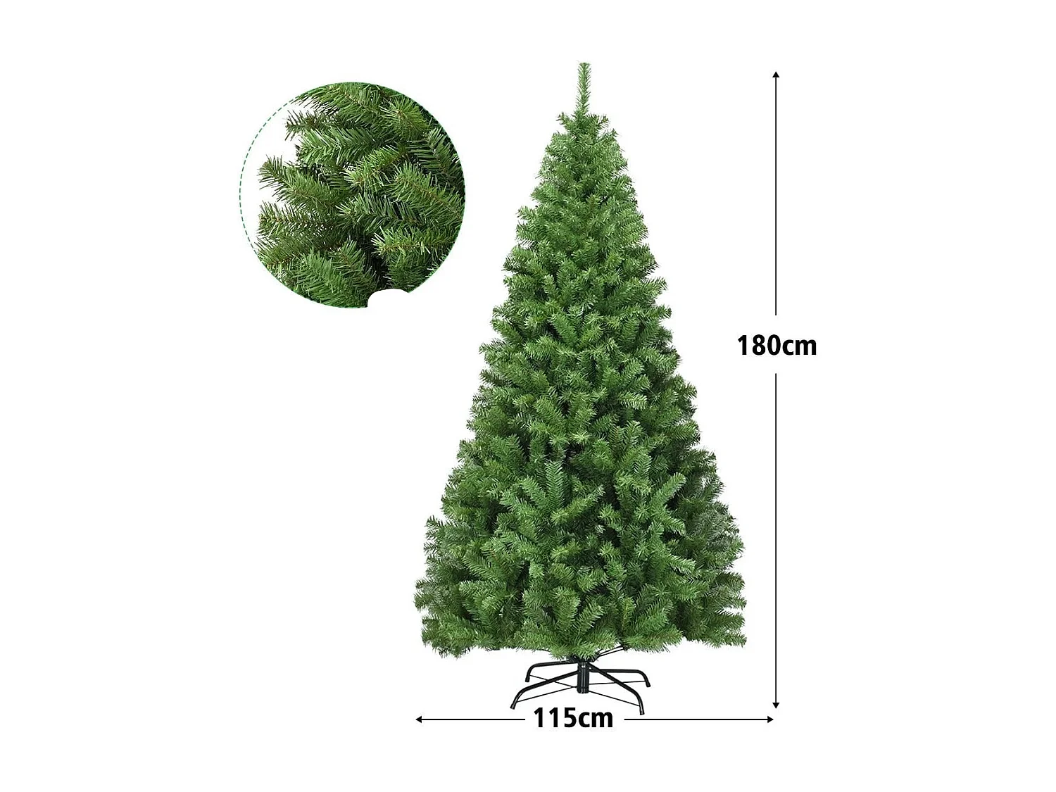 Sapin de Noël Artificiel 180CM Aiguilles en PVC avec 1000 Branches Pied Métallique Solide