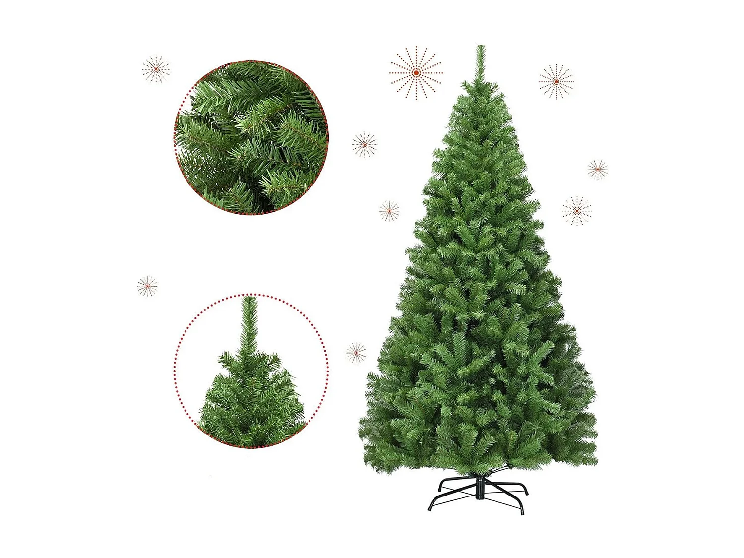 Sapin de Noël Artificiel 180CM Aiguilles en PVC avec 1000 Branches Pied Métallique Solide