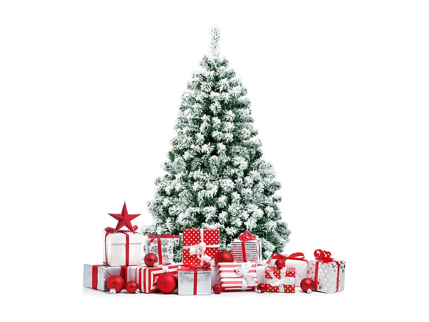 135 cm hoher Künstlicher Weihnachtsbaum Beleuchteter Schneebedeckter Baum mit Metallständer