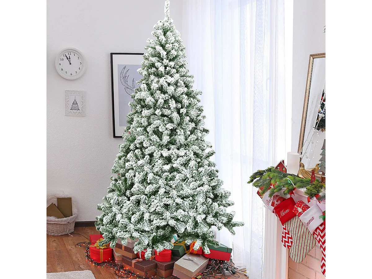 225 cm Künstlicher Weihnachtsbaum Schneebedeckter Klappkieferbaum mit Metallständer