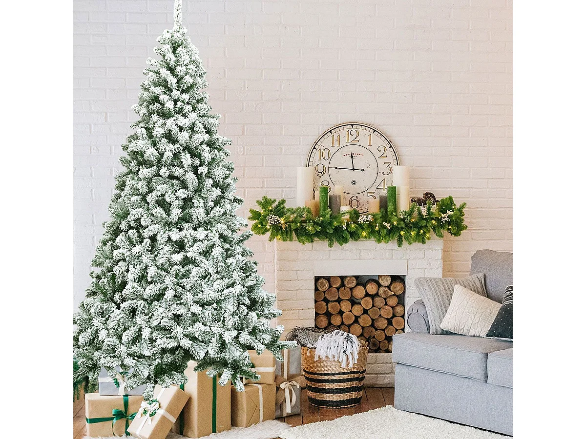 225 cm Künstlicher Weihnachtsbaum Schneebedeckter Klappkieferbaum mit Metallständer