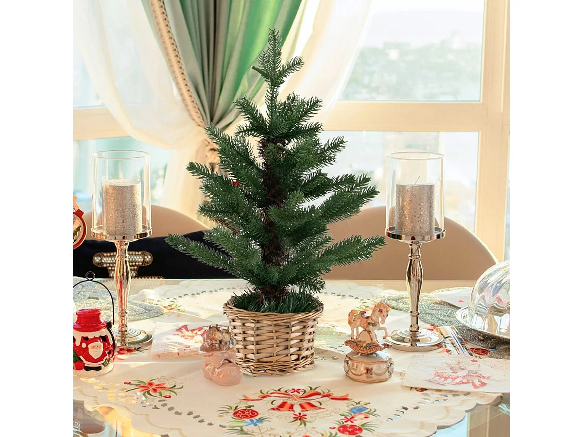 Albero di Natale pre-illuminato con 96 rametti 20 luci LED timer, Albero Natale mini artificiale da tavolo 53cm