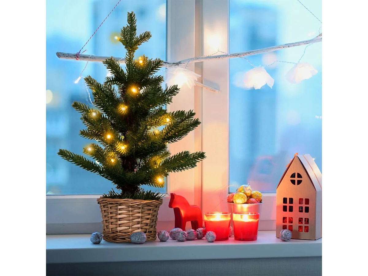 Albero di Natale pre-illuminato con 96 rametti 20 luci LED timer, Albero Natale mini artificiale da tavolo 53cm