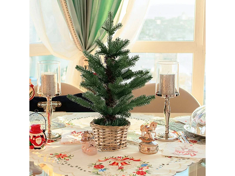 Albero di Natale pre-illuminato con 96 rametti 20 luci LED timer, Albero Natale mini artificiale da tavolo 53cm