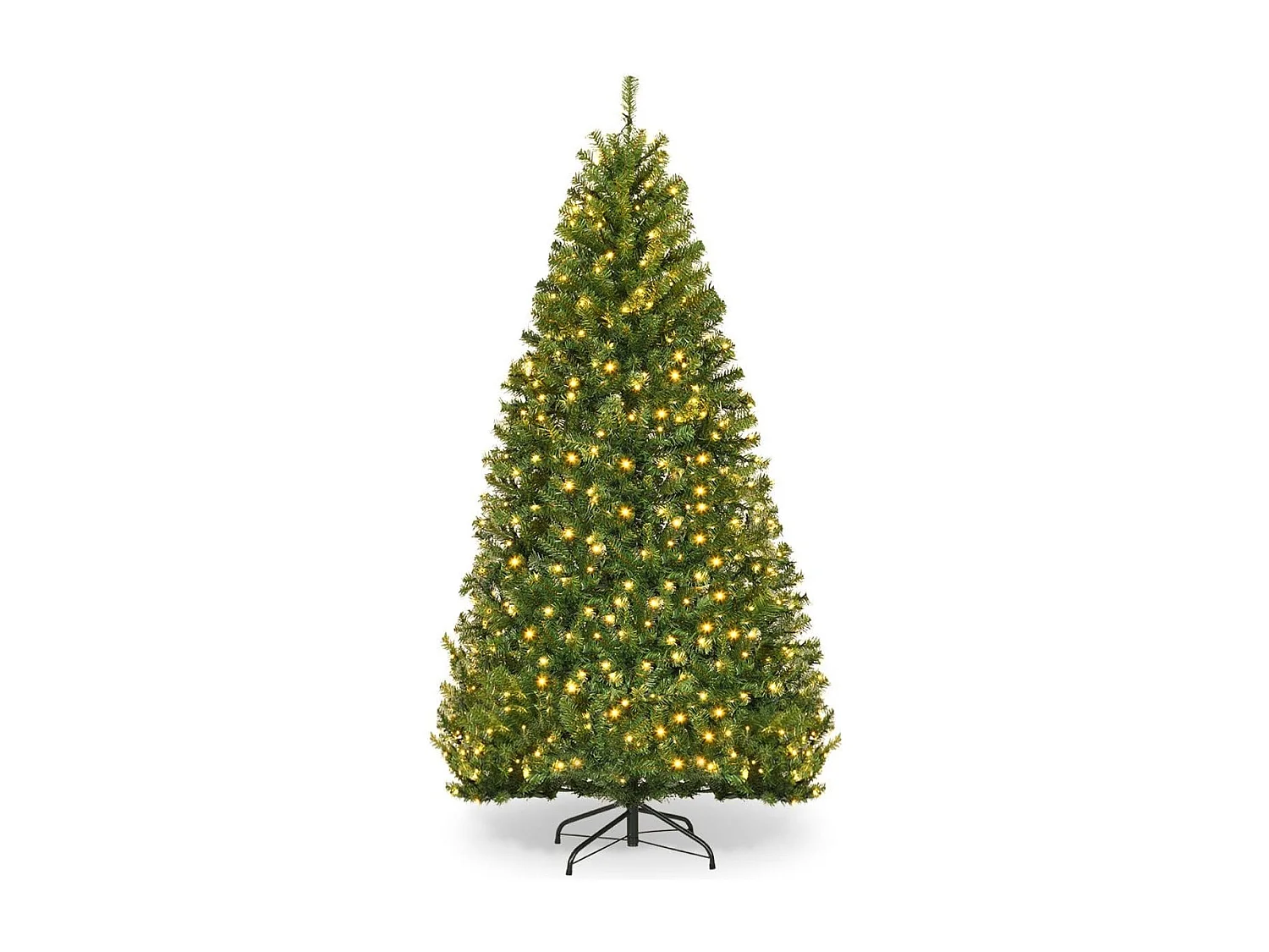 Sapin de Noël Artificiel Pré-éclairé 11 Modes d'Eclairage Sapin de Noël Articulé avec Branches en PVC Support en Métal Pliable Sapin Vert
