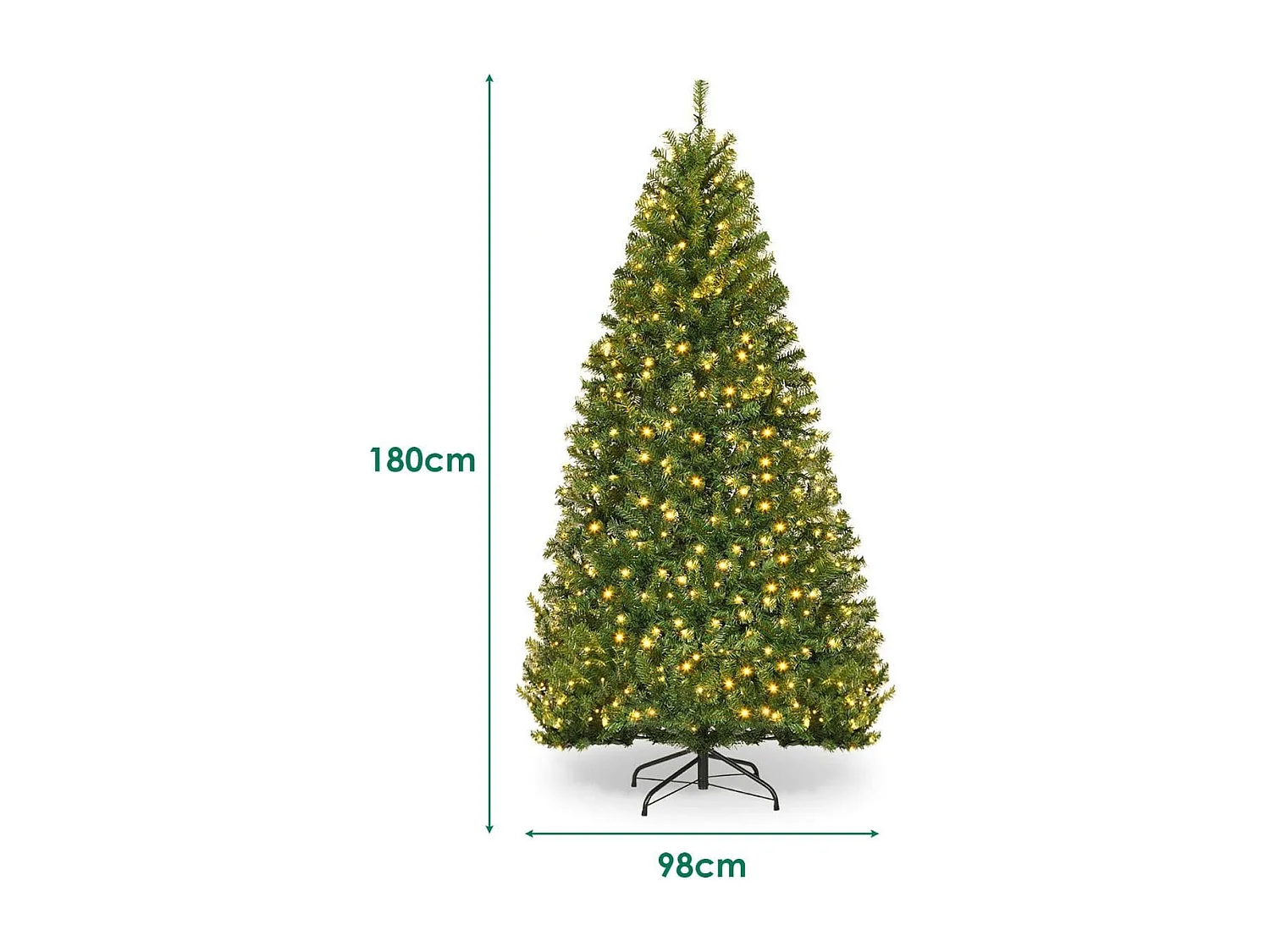 Sapin de Noël Artificiel Pré-éclairé 11 Modes d'Eclairage Sapin de Noël Articulé avec Branches en PVC Support en Métal Pliable Sapin Vert