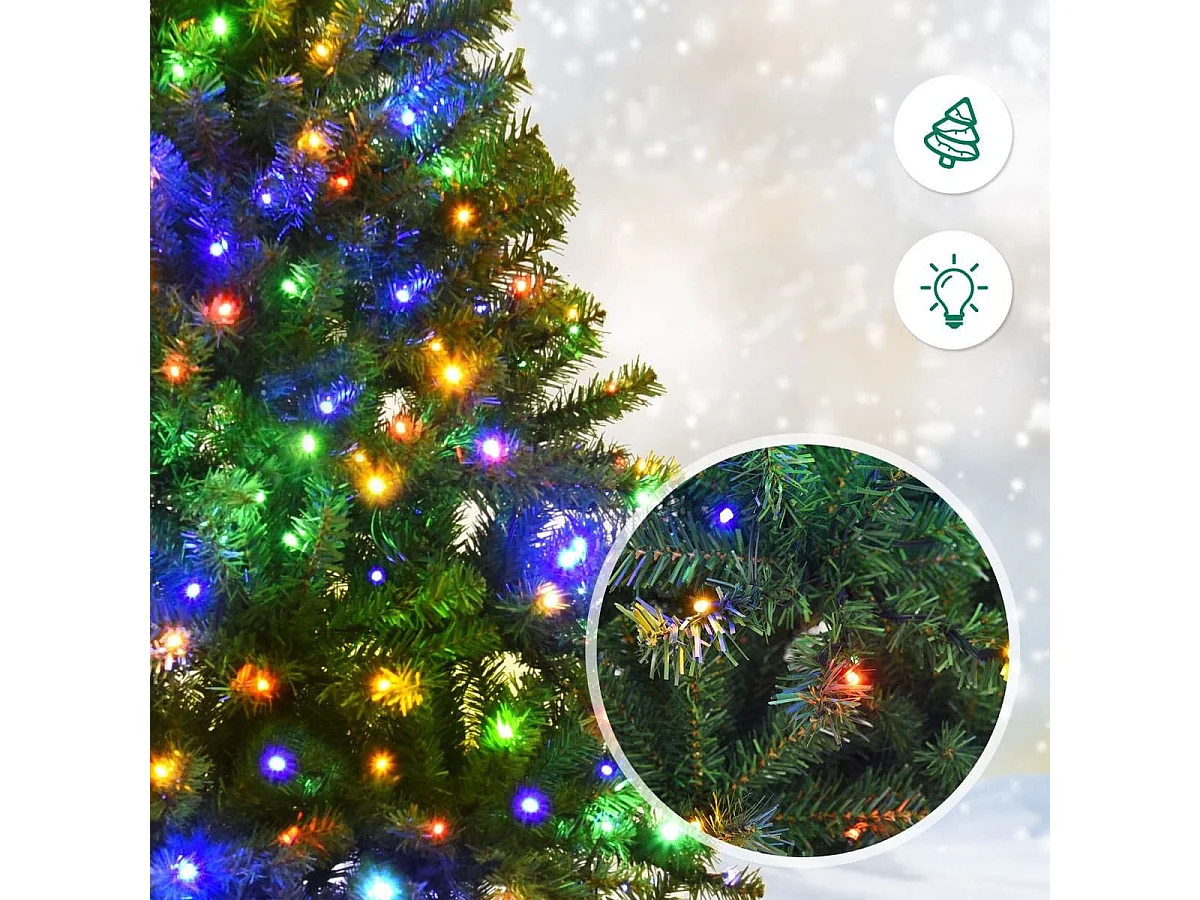 Sapin de Noël Artificiel Pré-éclairé 11 Modes d'Eclairage Sapin de Noël Articulé avec Branches en PVC Support en Métal Pliable Sapin Vert