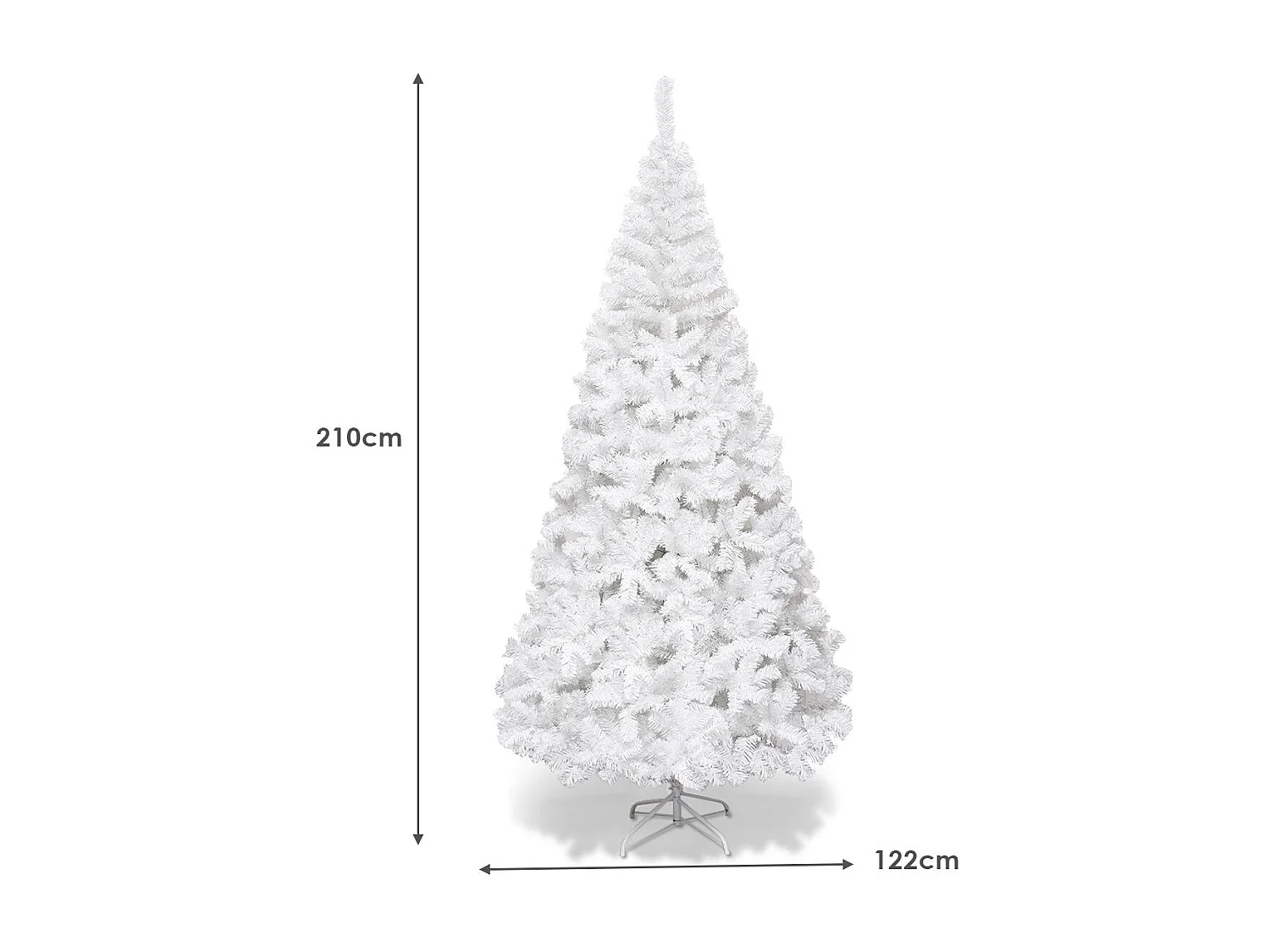 Sapin de Noël Artificiel 210cm pour Décoration de Noël 950 branches, Matériau PVC avec Pied en Métal, Blanc