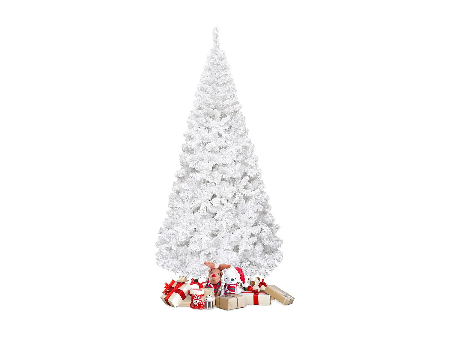 Sapin de Noël Artificiel 210cm pour Décoration de Noël 950 branches, Matériau PVC avec Pied en Métal, Blanc