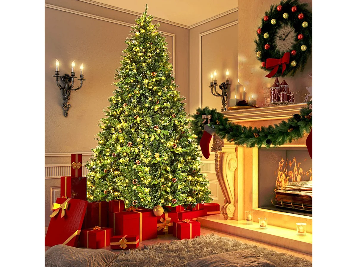 Künstlicher Tannenbaum mit LED-Lichterketten Weihnachtsbaum Christbaum 210/225/240 cm Grün-240 cm