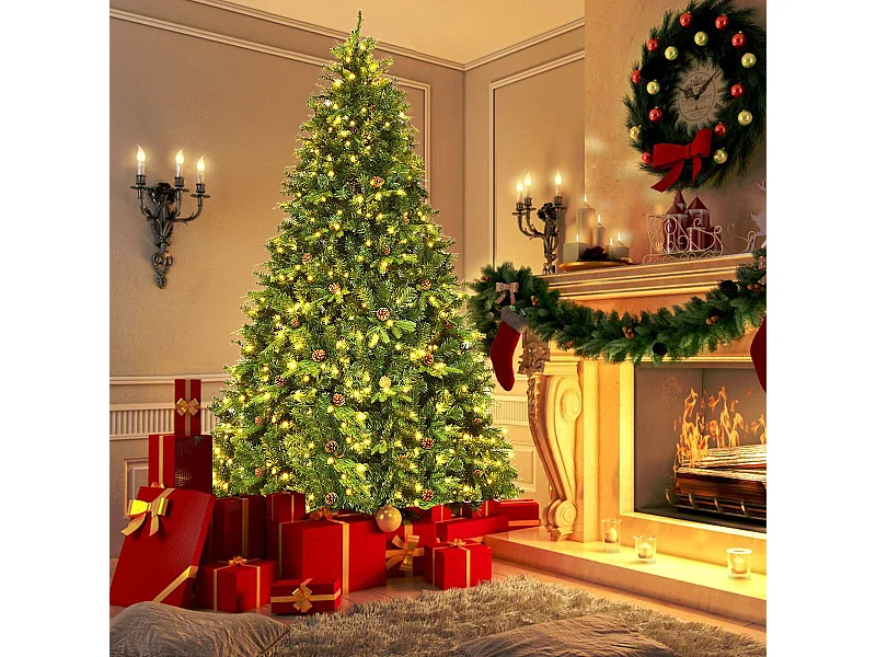 Künstlicher Tannenbaum mit LED-Lichterketten Weihnachtsbaum Christbaum 210/225/240 cm Grün-240 cm