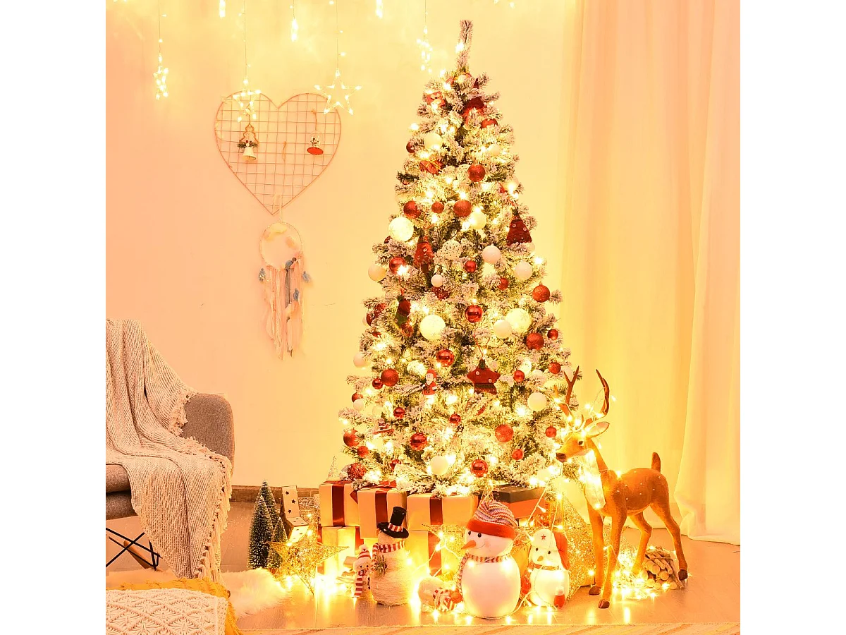 180 cm Weihnachtsbaum mit Schnee Premium-PVC-Nadeln mit LED-Lichtern Kunstbaum Weihnachten