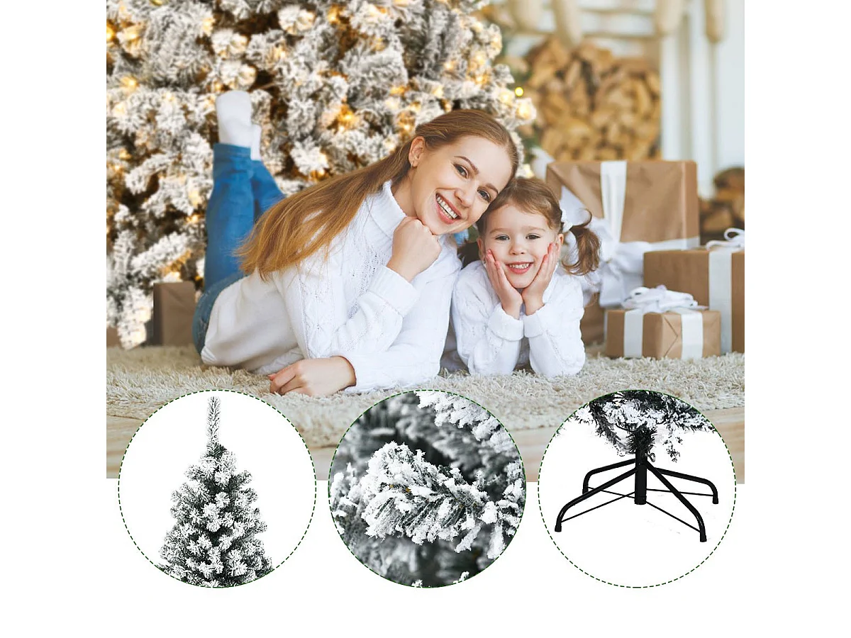 180 cm Weihnachtsbaum mit Schnee Premium-PVC-Nadeln mit LED-Lichtern Kunstbaum Weihnachten