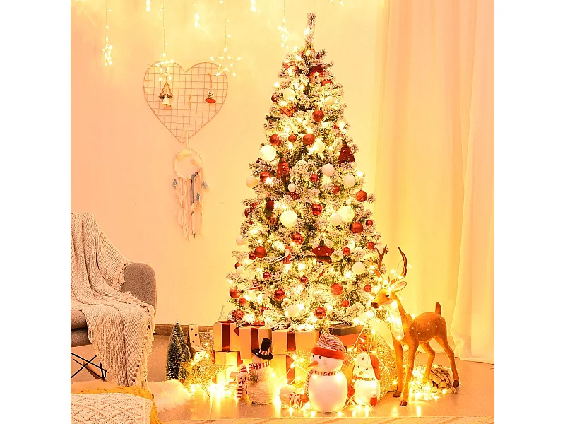 180 cm Weihnachtsbaum mit Schnee Premium-PVC-Nadeln mit LED-Lichtern Kunstbaum Weihnachten