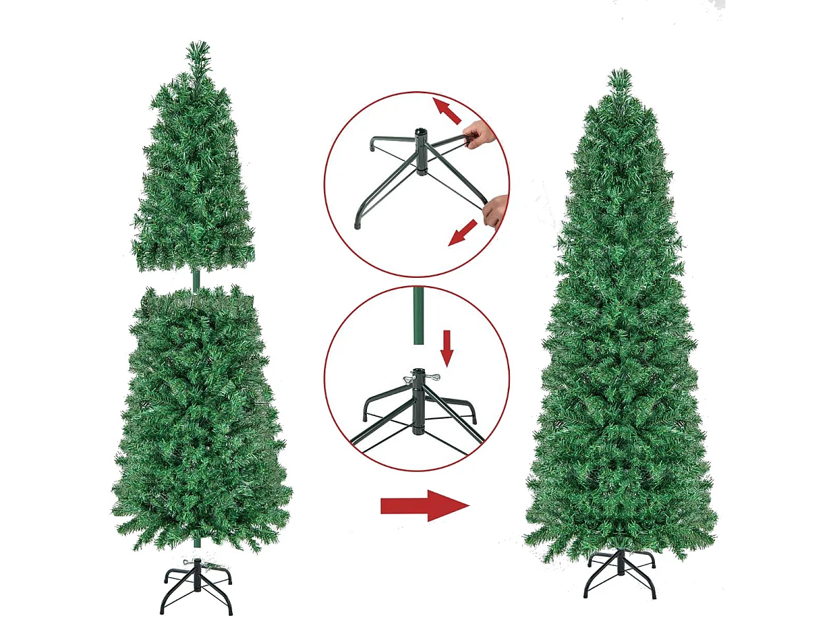 Sapin de Noël Artificiel 180CM avec 517 Branches Support en Métal