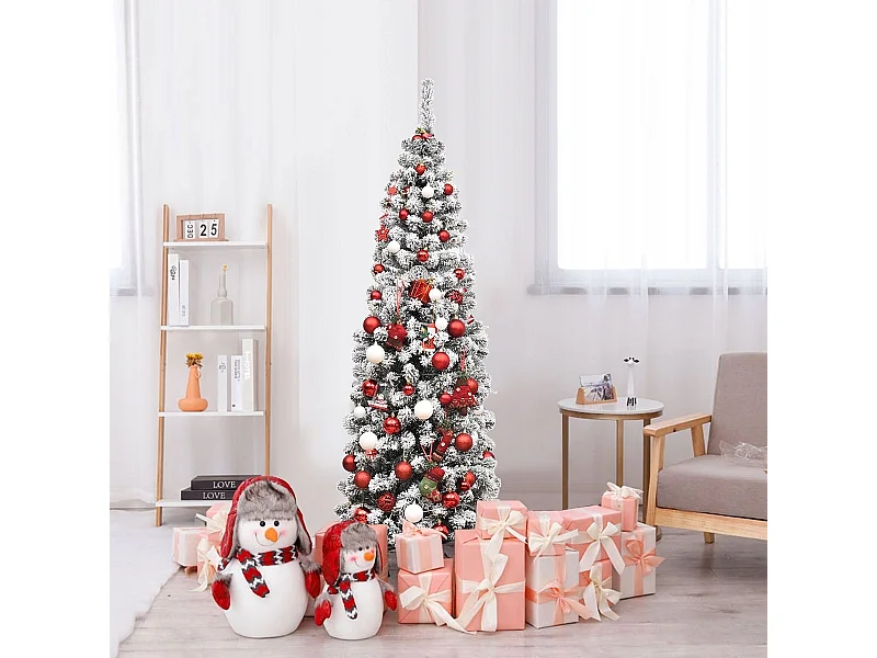 Sapin de Noël Artificiel à Flocons de Neige LED 180CM à Charnières avec 250 Lumières Aiguilles en PVC Support Métallique