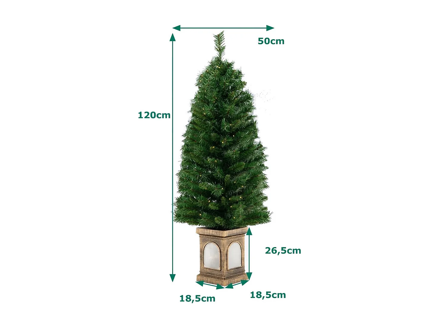 Albero di Natale finto pre-illuminato in vaso da 120cm, Albero d'ingresso artificiale con 100 luci LED timer