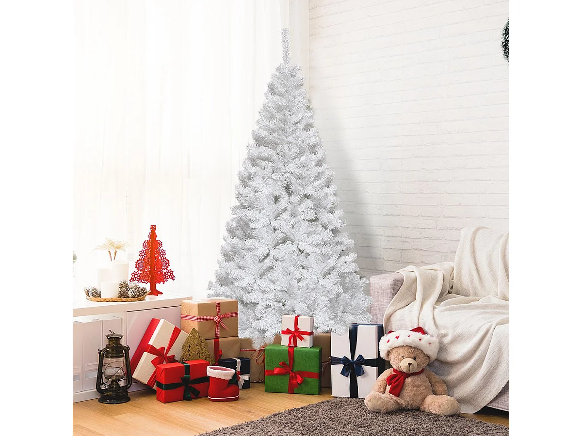 Sapin de Noël Artificiel 240cm pour Décoration de Noël 1138 branches, Matériau PVC avec Pied en Métal, Blanc