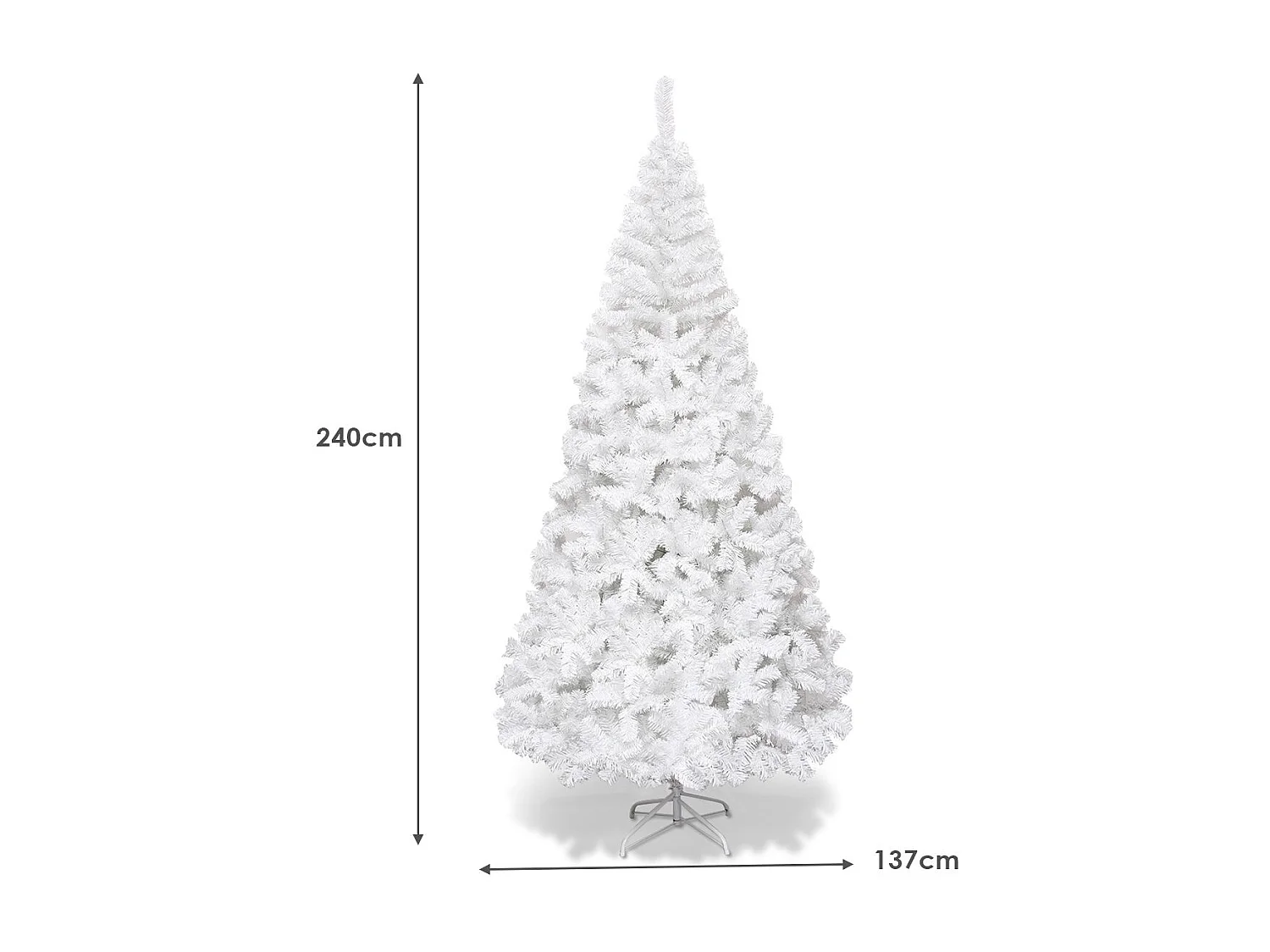 Sapin de Noël Artificiel 240cm pour Décoration de Noël 1138 branches, Matériau PVC avec Pied en Métal, Blanc