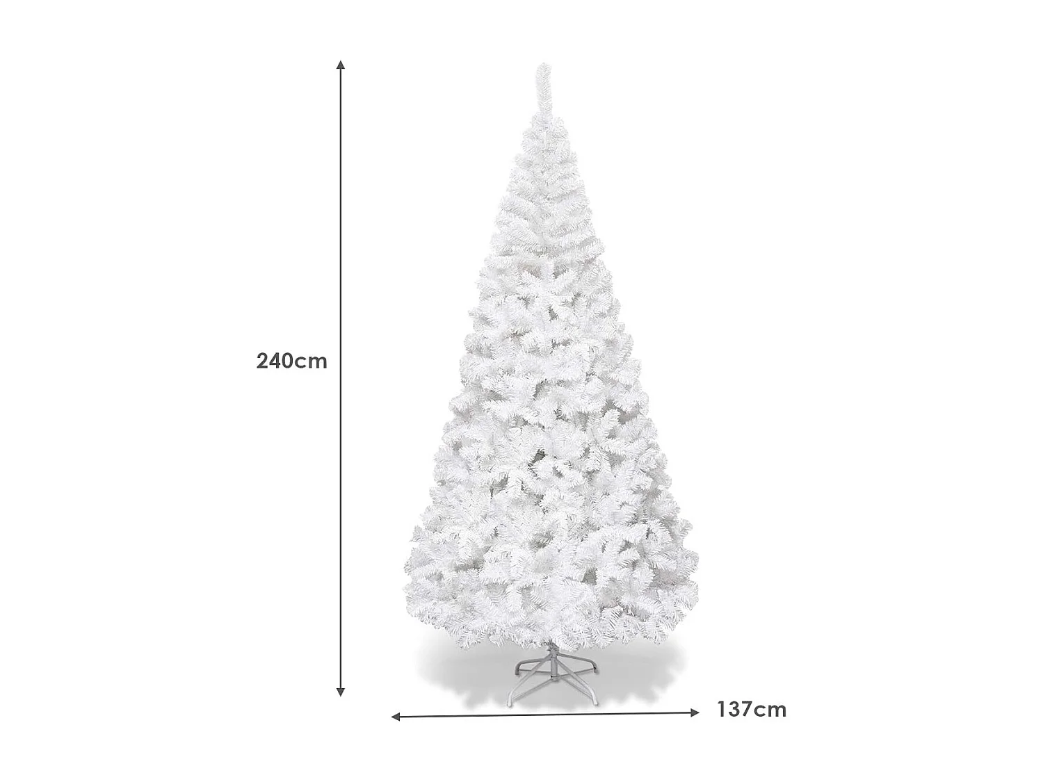 Sapin de Noël Artificiel 240cm pour Décoration de Noël 1138 branches, Matériau PVC avec Pied en Métal, Blanc